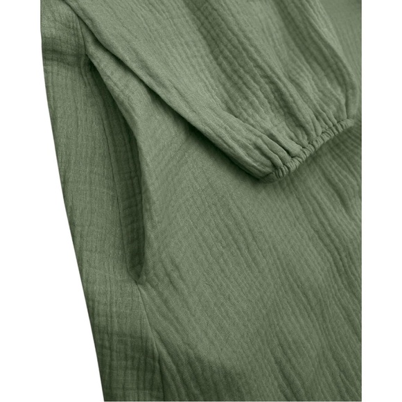 Cotton Casual Button Down Raw Hem Tunic Dress in Green - Picture 5 of 5